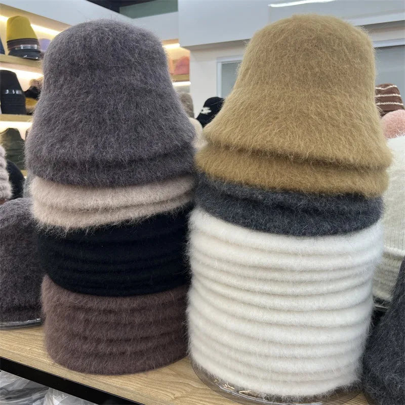 Rabbit Fur Winter Women's Bucket Hat - Gift for Her