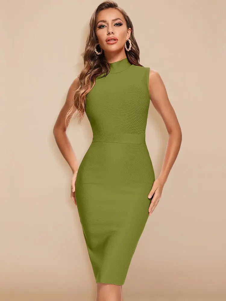 Sleeveless High Neck Bandage Midi Dress