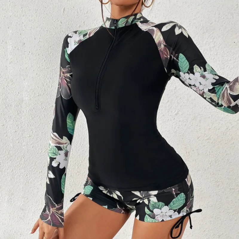 Long Sleeve Top and Short Swimsuit Set