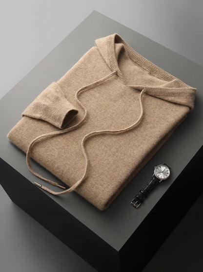 Men’s 100% Merino Wool Hooded Knit Pullover