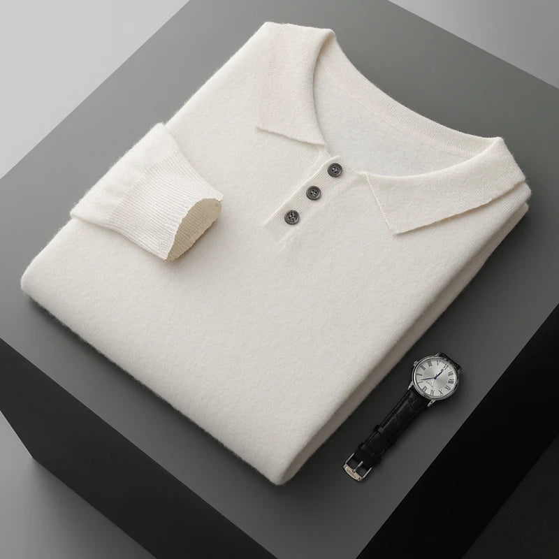 Men's Luxury 100% Merino Wool Buttoned Polo Pullover