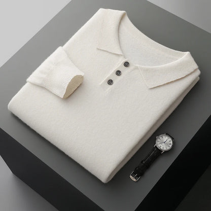 Men's Luxury 100% Merino Wool Buttoned Polo Pullover