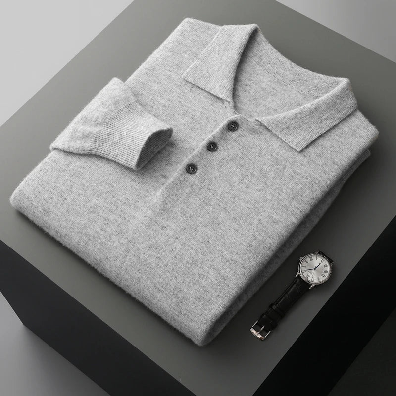 Men's Luxury 100% Merino Wool Buttoned Polo Pullover