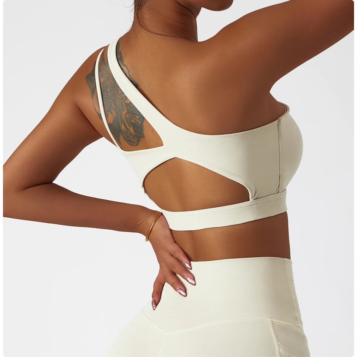 One Shoulder Cut-out Details Workout Top