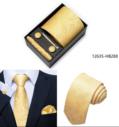 Solid Color 5 Pcs Tie Set Handkerchief, Cufflinks, Tie and Clip