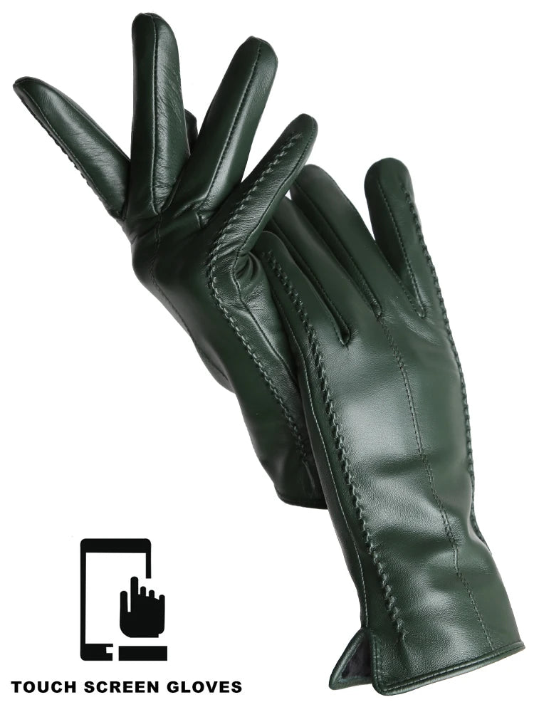 Women's Genuine Leather Touchscreen Lined Gloves