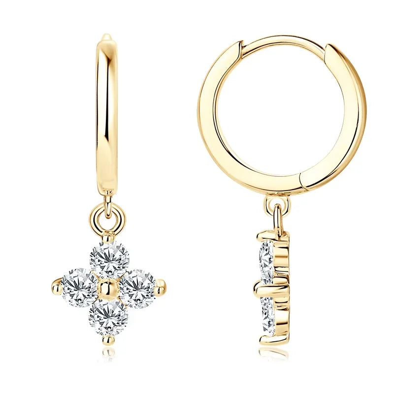 Moissanite Four-leaf Flower Necklace with a Matching Earrings