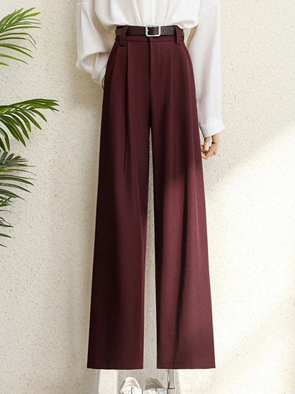 High Waist Wide Leg Suit Trousers with Pockets