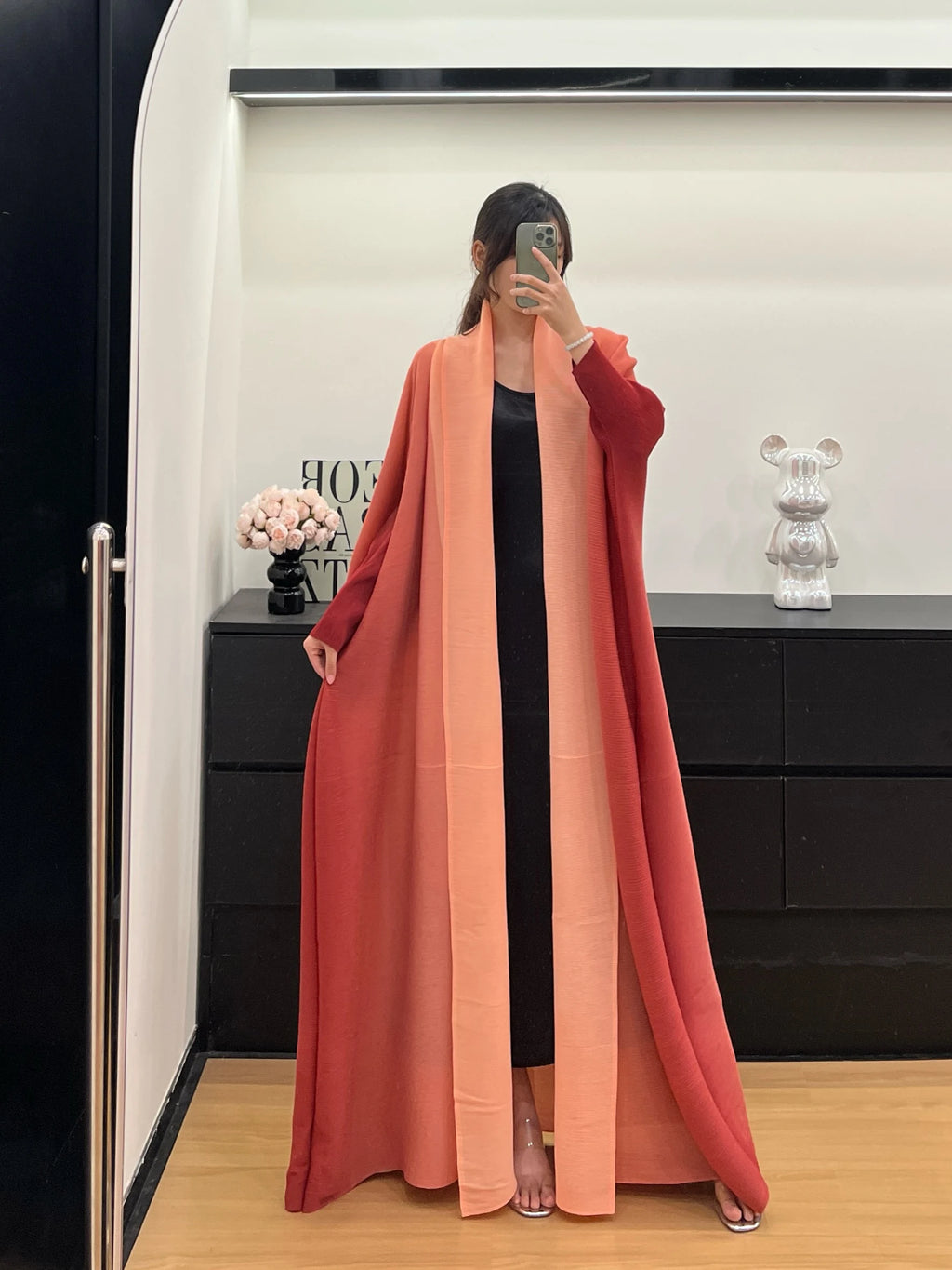 Crinkled Open Front Radiant Abaya – Bat Sleeve Throw-On Cardigan