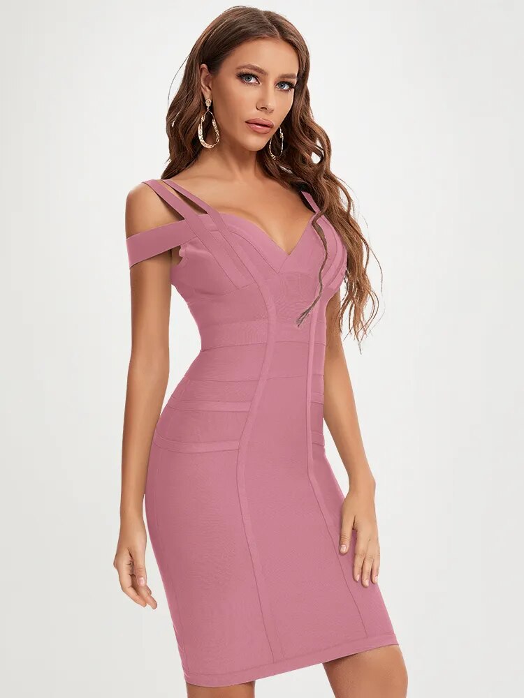 Double Straps V Neckline Bandage Dress