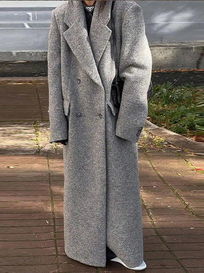 Very Long Oversize Gray Double Breasted Coat