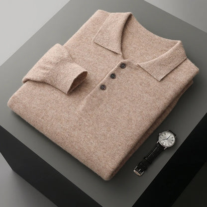 Men's Luxury 100% Merino Wool Buttoned Polo Pullover