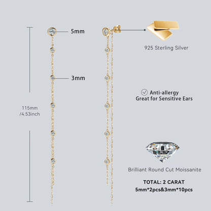2 Carat Long Tassel Chain Moissanite Earrings