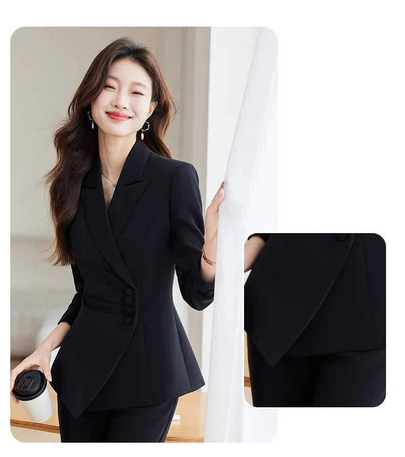 Women’s Slim Fit Pantsuit – Single Breasted Blazer & Ankle-Length Trousers