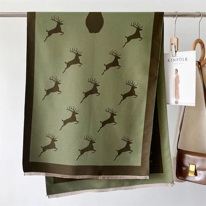 Luxury Cashmere Scarf - Deers Print Double-Sided Pashmina