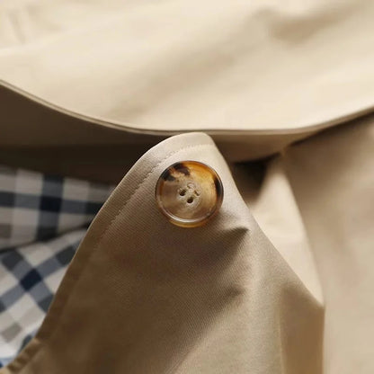 Single-Breasted Plaid Details Trench Coat