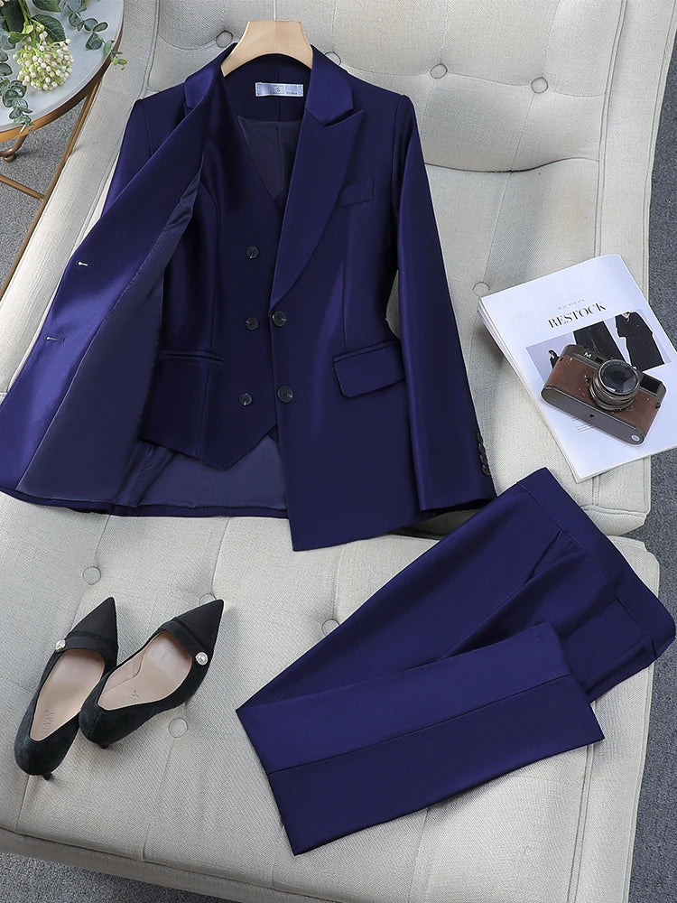 Women's 3 Pcs Vest, Blazer, and Trousers Suit