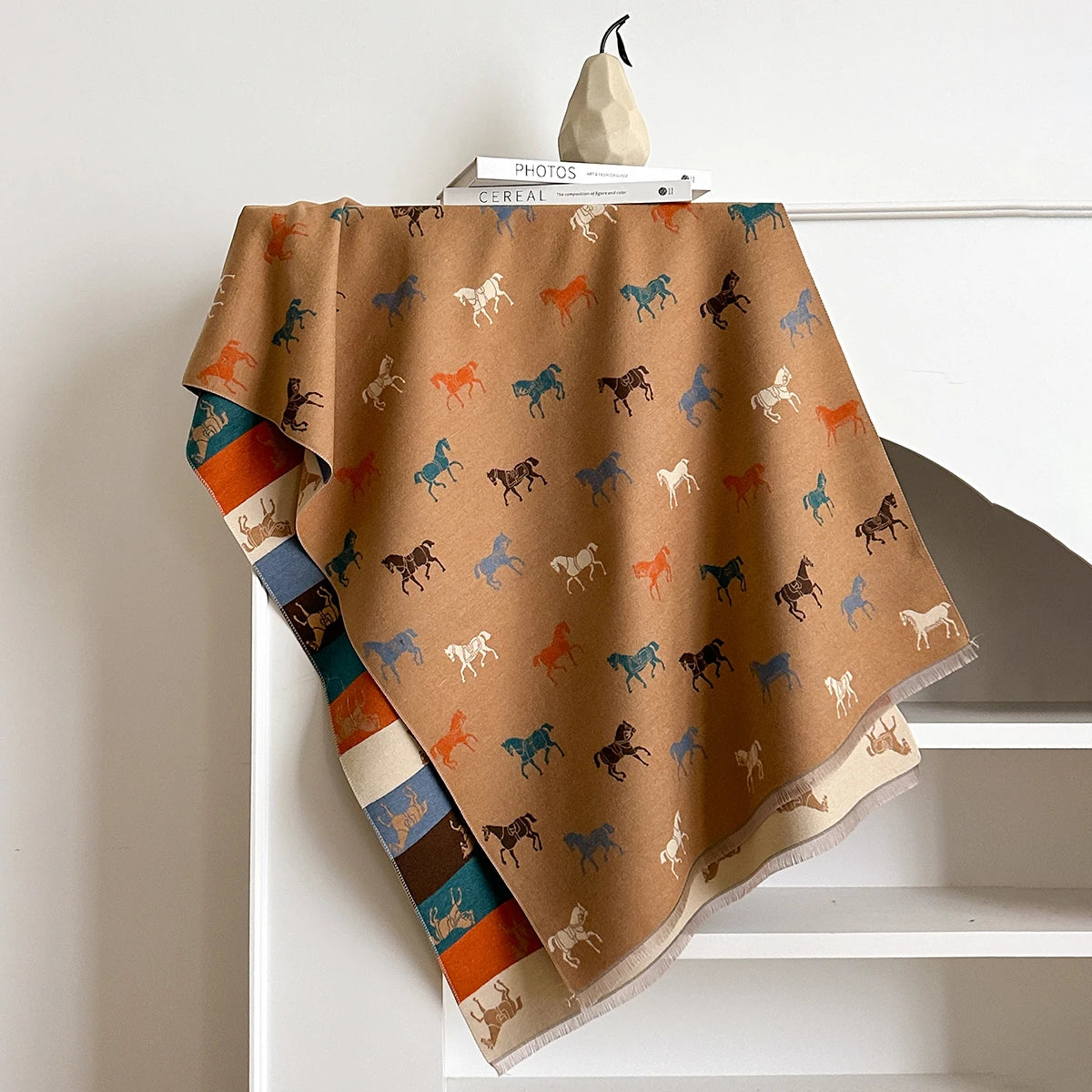 Horse Print Winter Scarf Cashmere Feel Pashmina