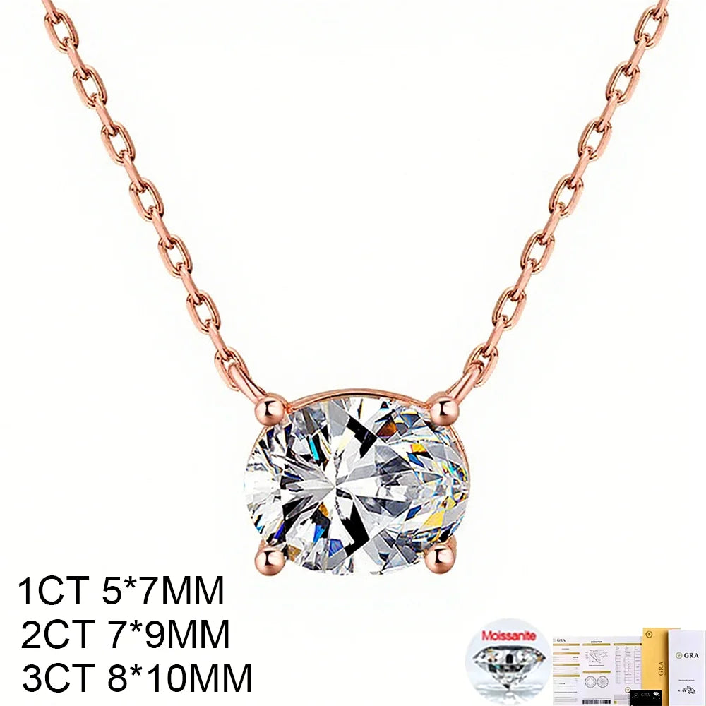 Oval Cut Solitaire Moissanite 18K Gold Plated Necklace – Christmas Gift for Her