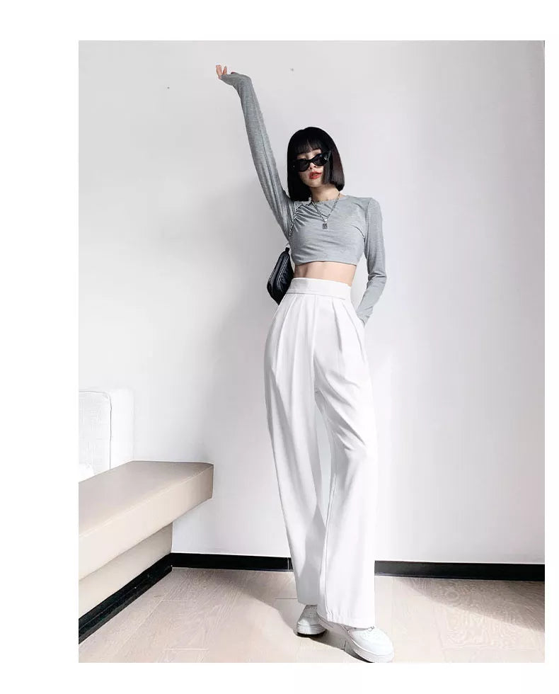 High Waist Wide Leg Suit Tailored Trousers