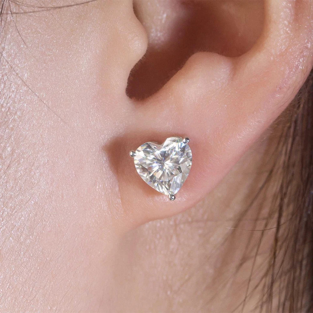 Heart Cut Moissanite Stud Earrings - Valentine's Day Gift for Her