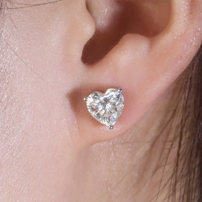 Heart Cut Moissanite Stud Earrings - Valentine's Day Gift for Her