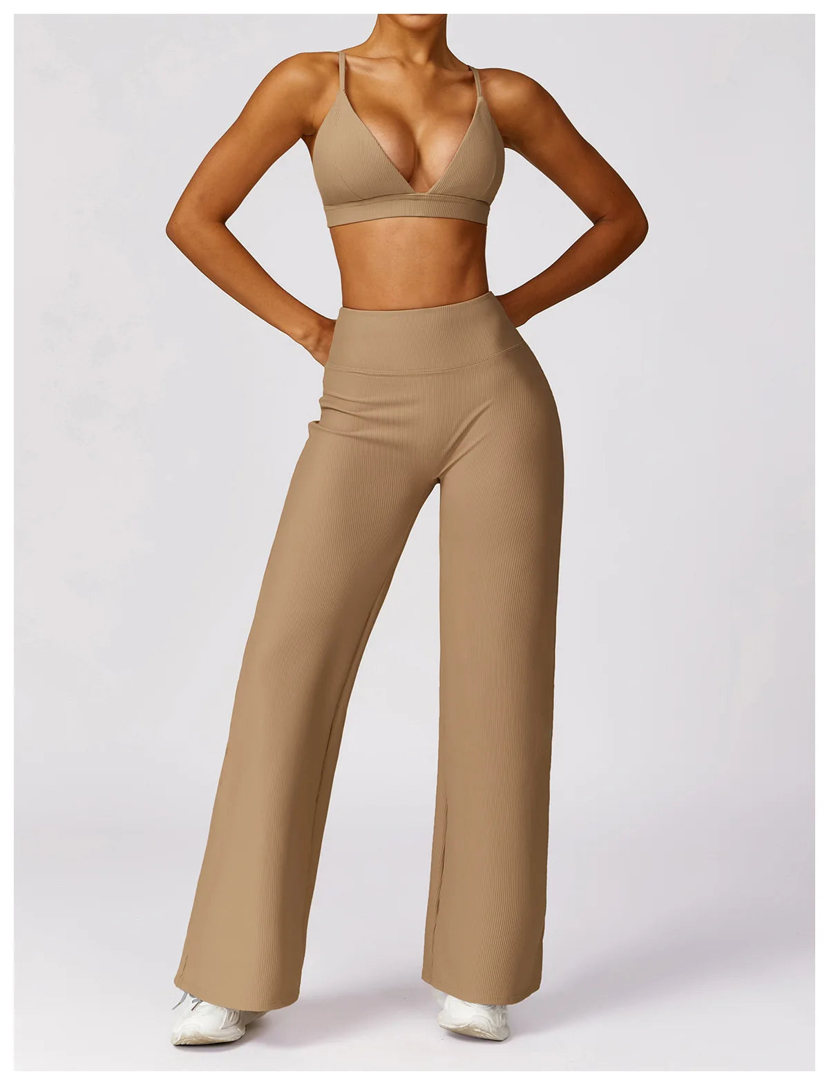 High Waist Wide Leg Striped Workout Trousers