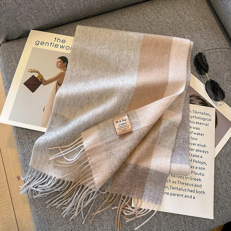 100% Wool Plaid Scarf - Christmas Gift for Men and Women