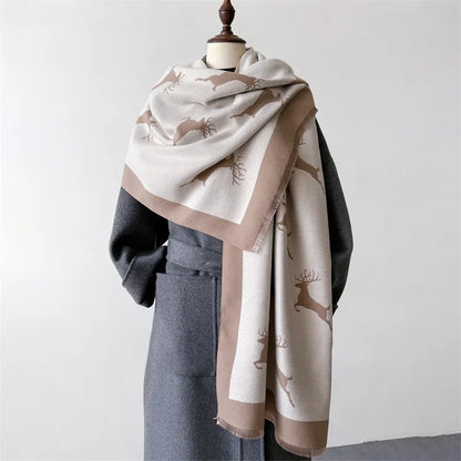 Luxury Cashmere Scarf - Deers Print Double-Sided Pashmina