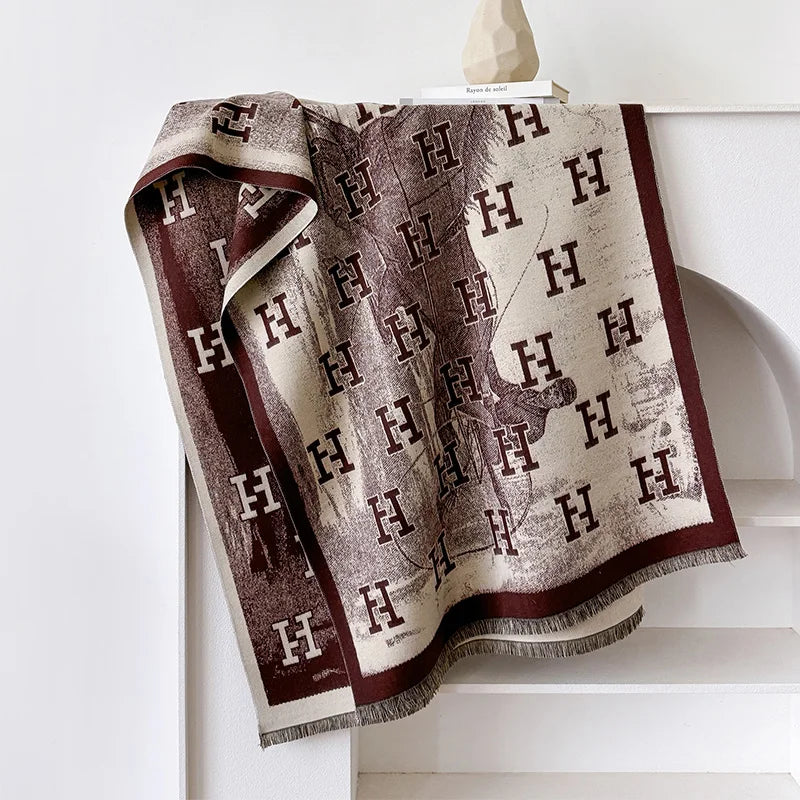 H Letter Cashmere Blend Winter Scarf Luxury Design Pashmina Scarf - Christmas Gift