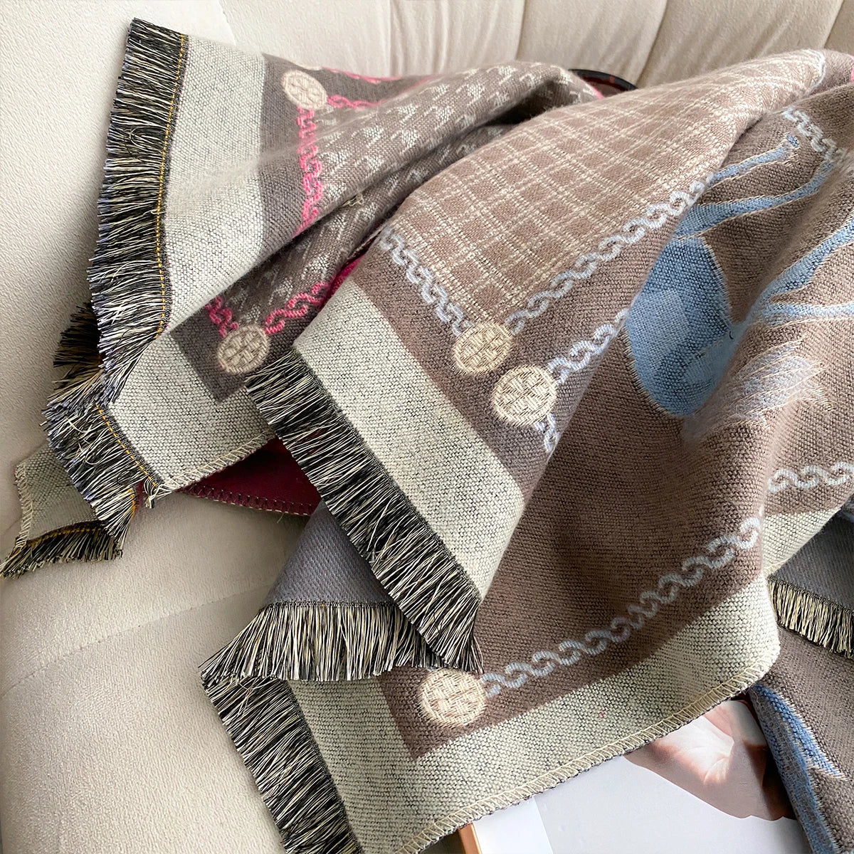 Double-Sided Horses Print Scarf