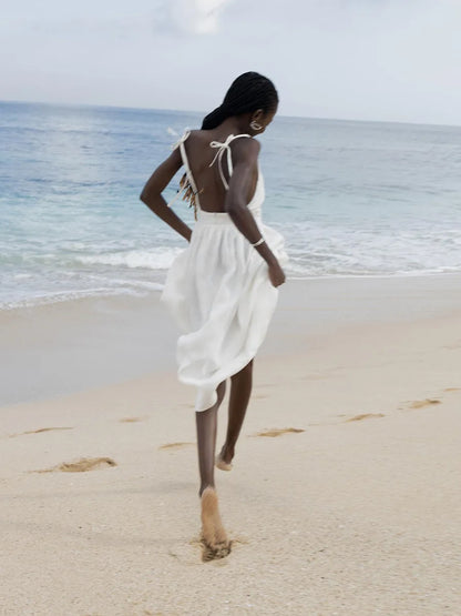 100% Cotton Backless V Neckline Beach Dress