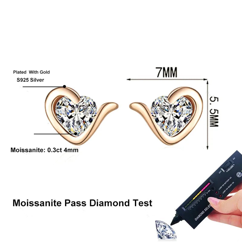 Heart Moissanite Stud Earrings - Teenage Girl Gift