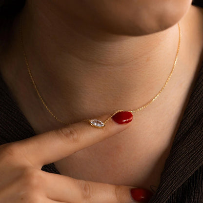 Marquise Cut Solitaire Moissanite 18k Gold Plated Necklace - Christmas gift for Her