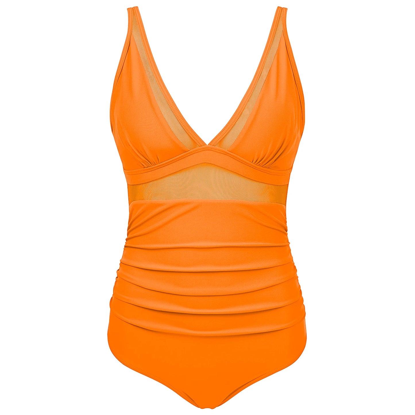 V Neckline Mesh Details Full Coverage Swimsuit