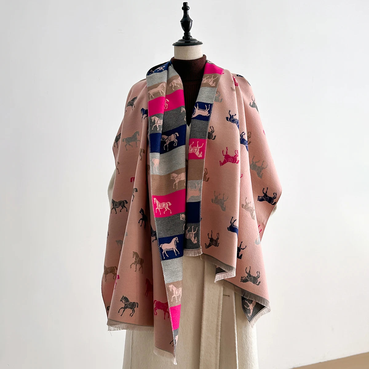 Horse Print Winter Scarf Cashmere Feel Pashmina