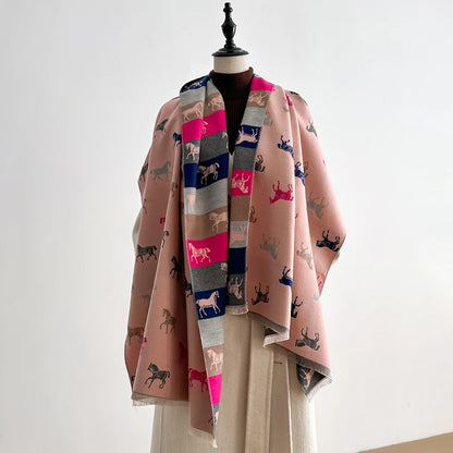 Horse Print Winter Scarf Cashmere Feel Pashmina