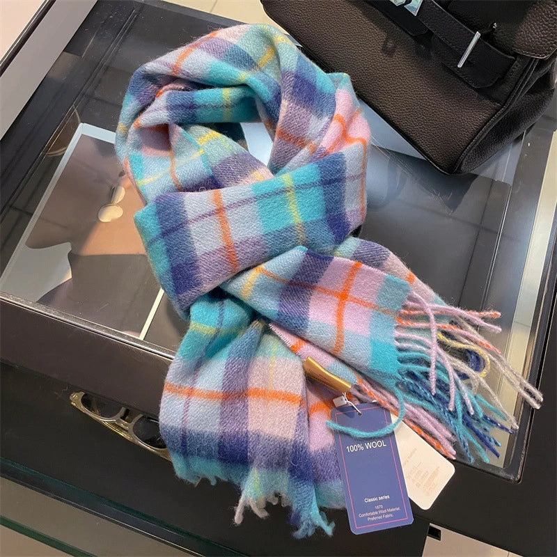 100% Wool Plaid Scarf - Christmas Gift for Men and Women