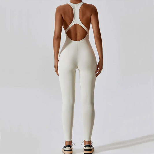 U Neckline Sleeveless Back Cut Out Skinny Workout Jumpsuit