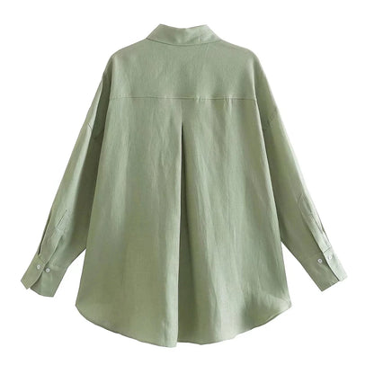 Cotton Linen Oversized Shirt With Pocket