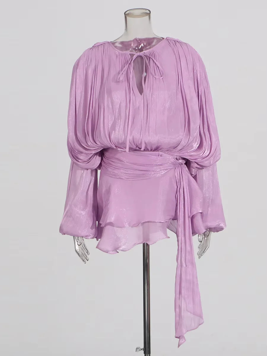Long Sleeve Ruffle Details Mini Dress