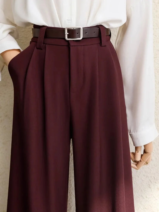 High Waist Wide Leg Suit Trousers with Pockets