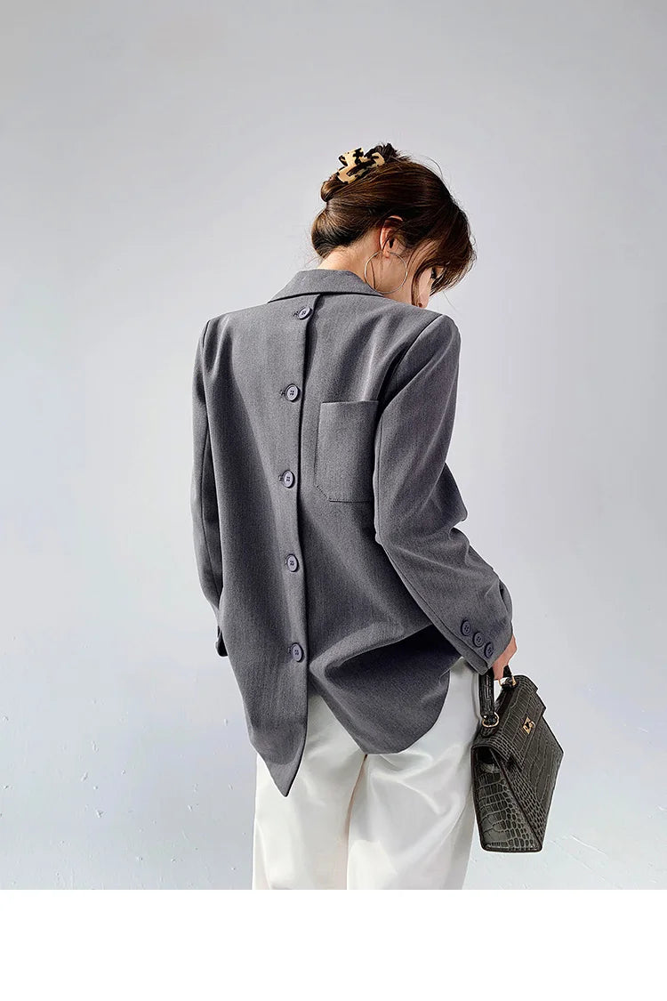 Women's Back Buttons Gray Blazer