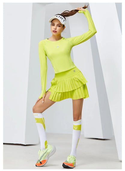 High Waist Double Layer Pleated Golf Tennis Skirt