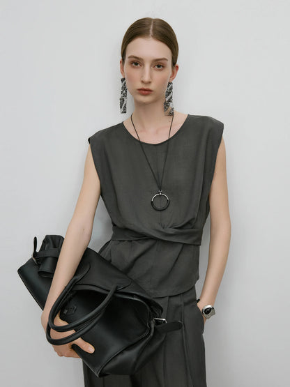 Linen Two-Piece Pants Suit – Sleeveless Top & Wide-Leg Trousers
