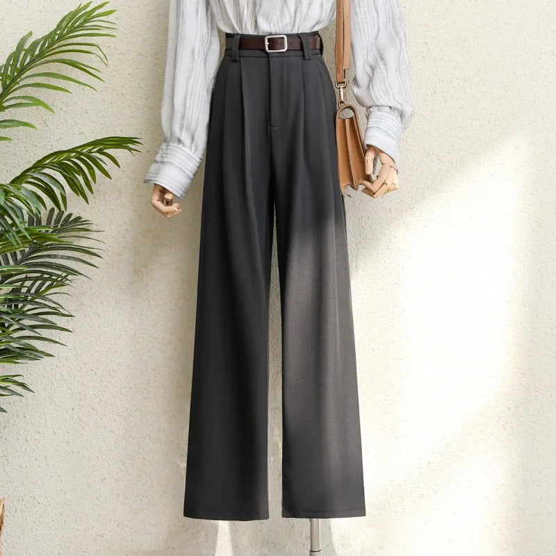 High Waist Wide Leg Suit Trousers with Pockets