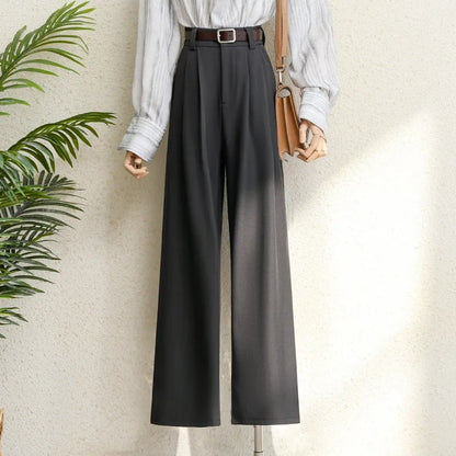 High Waist Wide Leg Suit Trousers with Pockets