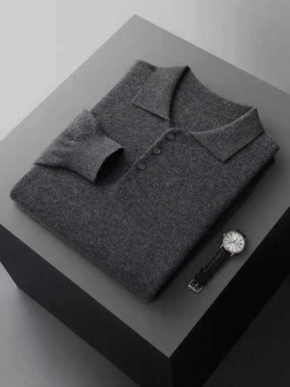 Men's Luxury 100% Merino Wool Buttoned Polo Pullover