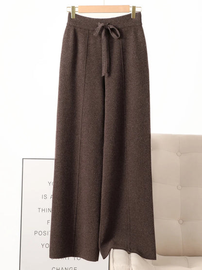 100% Merino Wool Knitted Wide-Leg Trousers