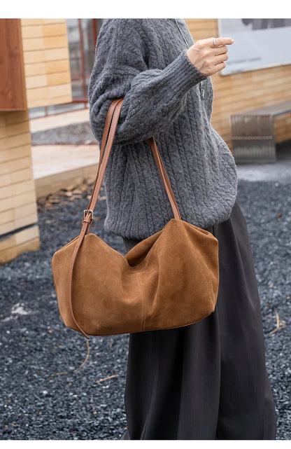 Genuine Leather Suede Large Shoulder Bag